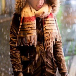 Vintage J Crew Made In Italy Wool Scarf Pink Stripe with Tassels